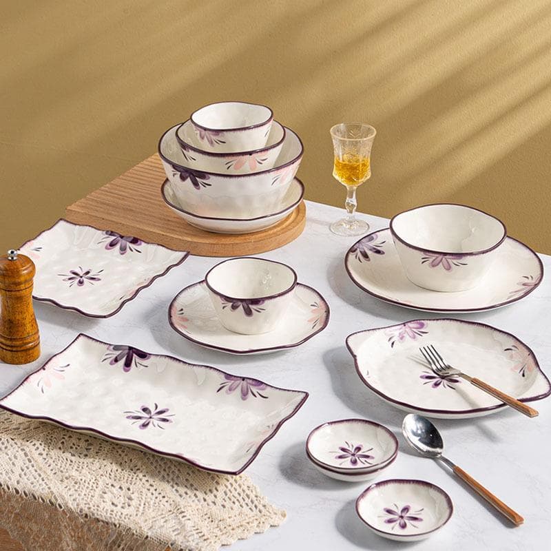 Japonês Bauhinia prato conjunto influenciador roxo utensílios de mesa doméstico nova Housewarming cerâmica tigela prato