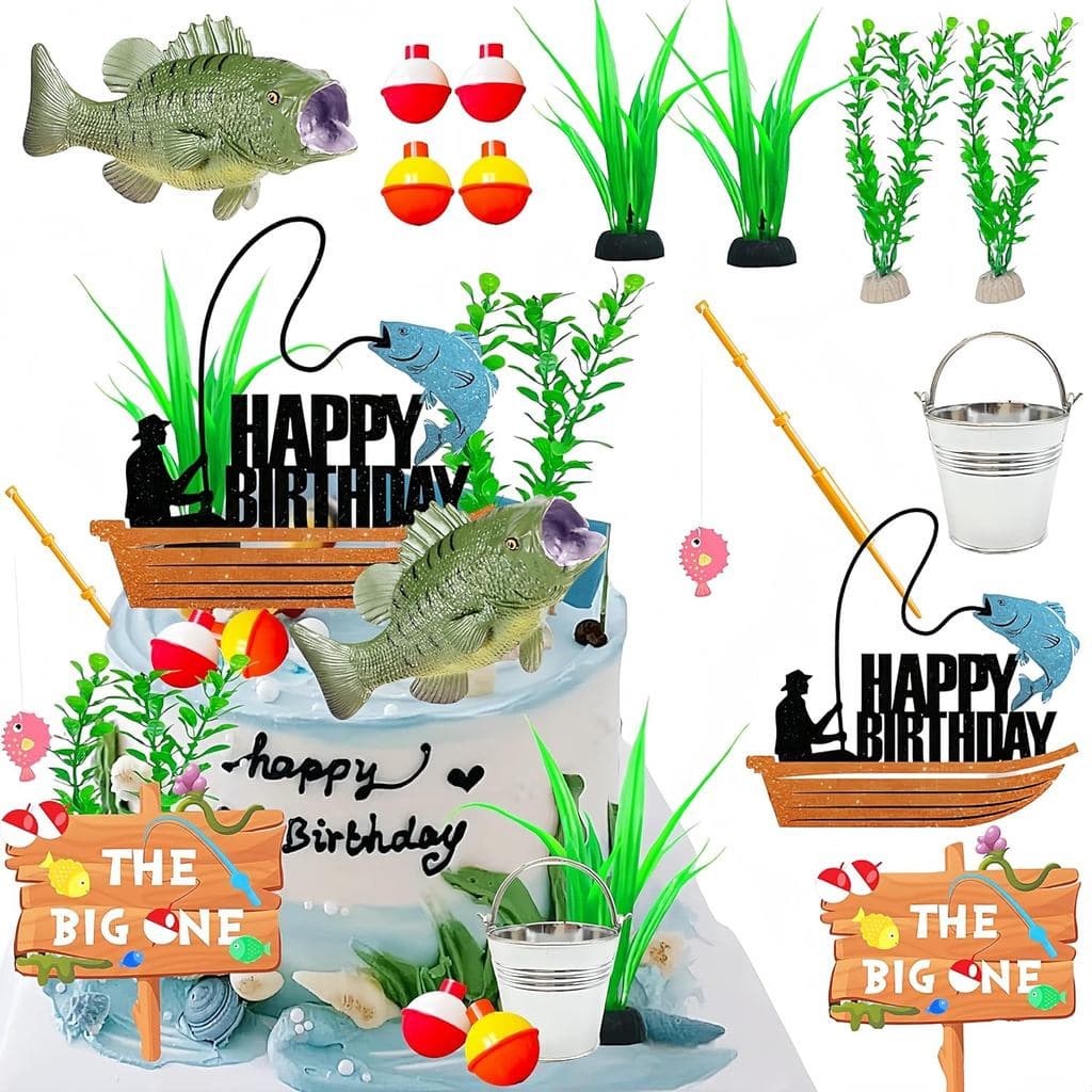 Topo de Bolo de Pesca, Decorações para Festa de Aniversário com Tema de Pesca, Topo de Bolo de Aposentadoria e Supriment