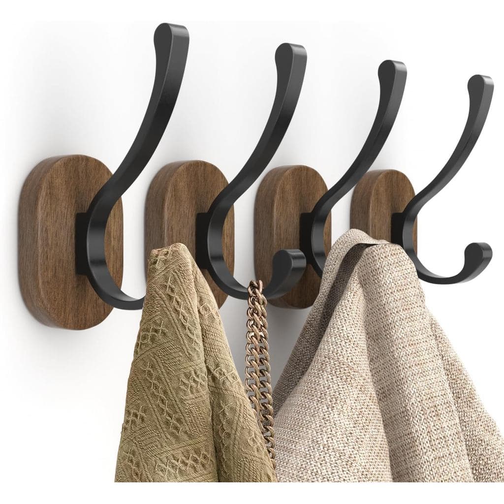 Ganchos de Parede para Pendurar Casacos - Conjunto de 4 Ganchos de Parede, Ganchos de Madeira para Parede, Ganchos Metál