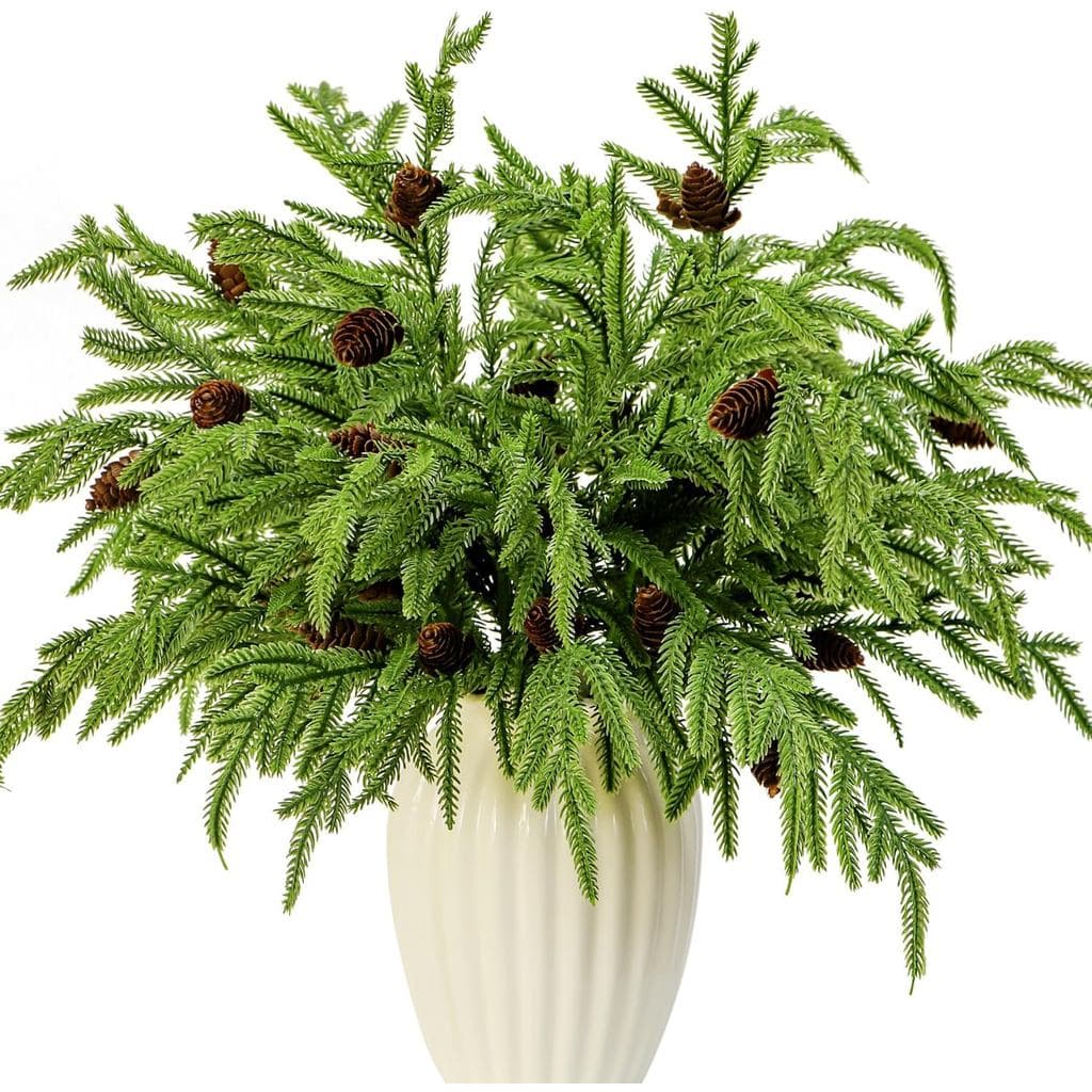 Ramos de Pinheiro Norfolk Kesywale com Pinhas 17" Decoração de Natal 8 Peças Ramos de Pinheiro Artificial Verde para Enc