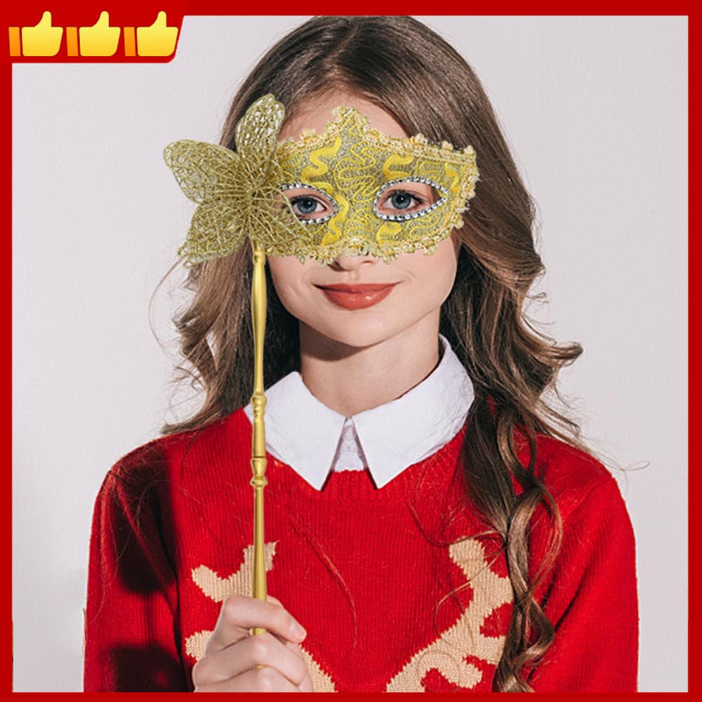 Máscara Veneziana De Flor De Renda Dourada Com Alça , De Lantejoulas Brilhante Para Festa , Halloween E Cosplay