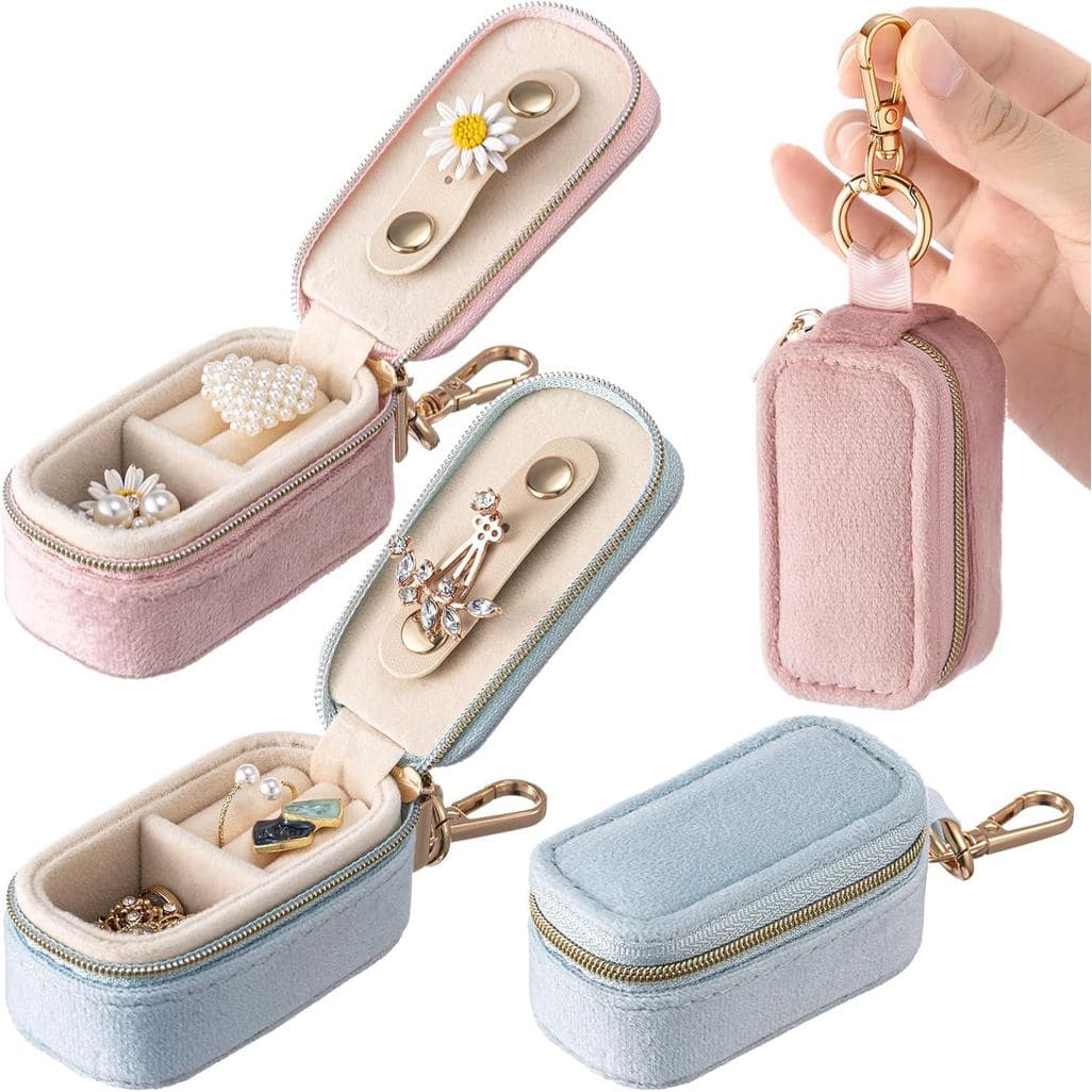 Nosiny 2 Peças Mini Estojo de Joias de Viagem com Chaveiro, Organizador de Joias Portátil para Anéis, Brincos e Colares,
