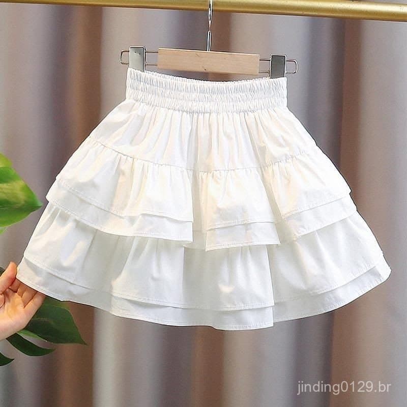 Saia de Cintura Alta para Meninas, Saia Curta Elástica com Babados, Princesa, Camadas e Pregas Ruffles20250829 JHKJ 0TVY