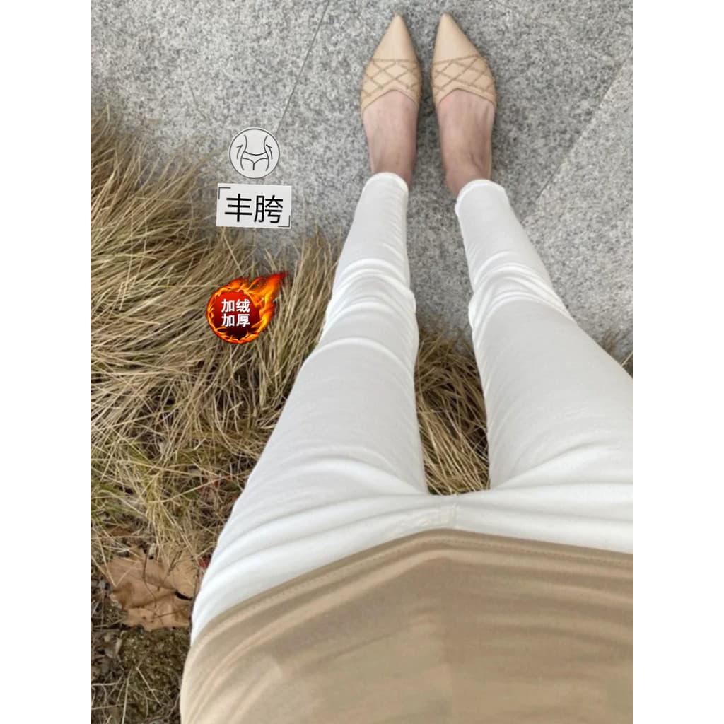 Virilha velo-calças magras de lã 25 outono inverno puro branco Jeans feminino fino-ajuste mais magro olhar St