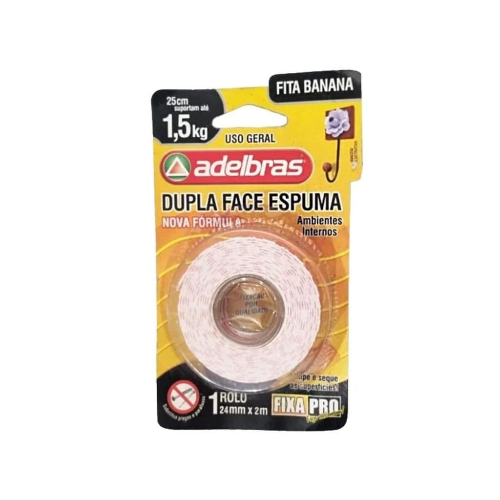 Fita Dupla Face Fixa Pro Espuma 24mmX2m Adelbras