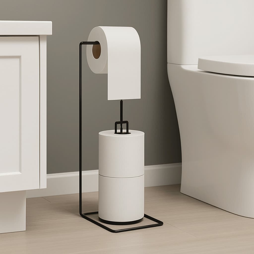 Suporte Porta Papel Higiênico Chão Aramado Preto Epóxi Organizador Banheiro