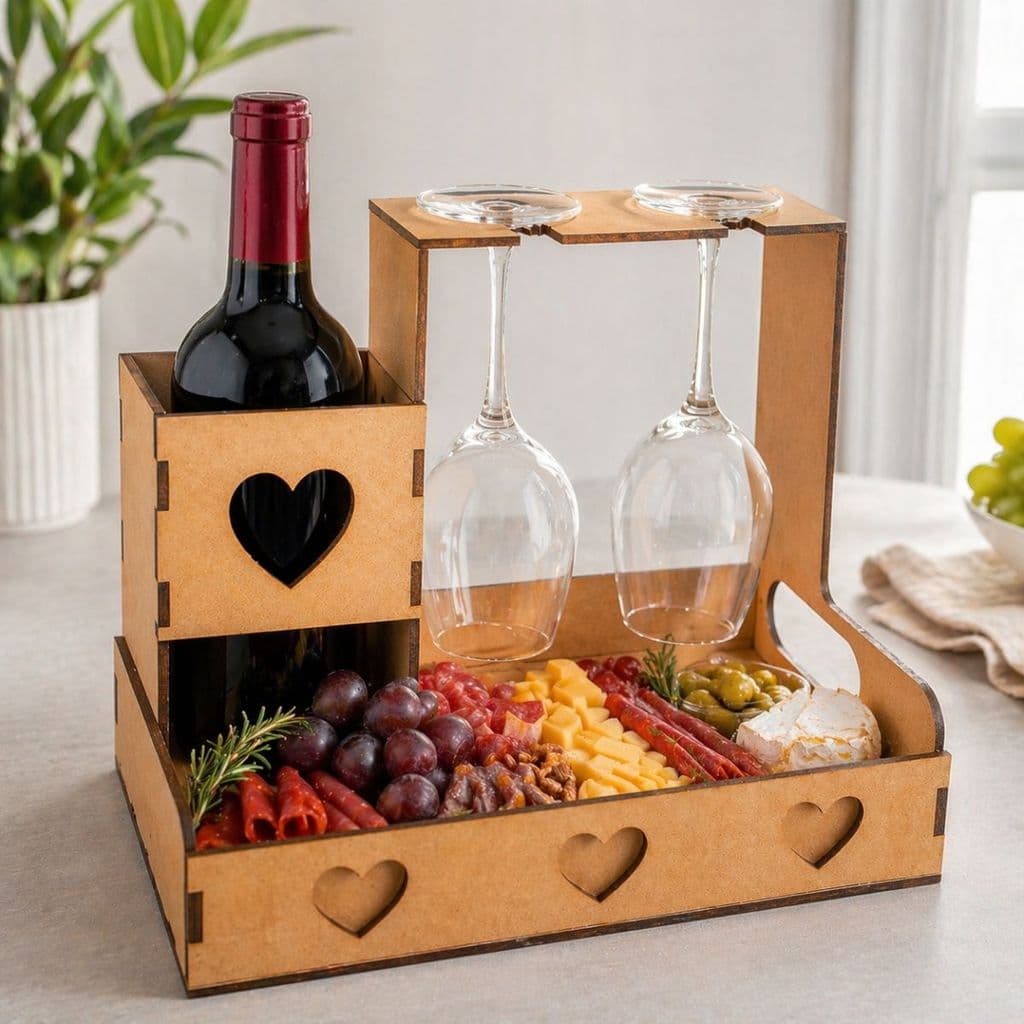 Kit Vinho para Taça + Tábua de Frios Gourmet Presente Romântico