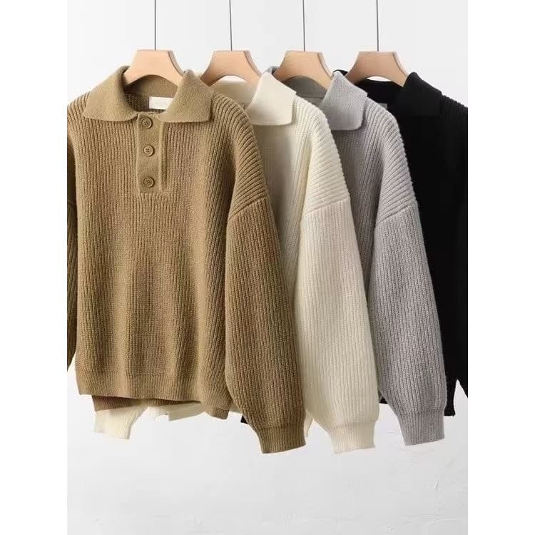 Masculino Casual lapela malhas camisola na moda All-Match solto camisola de manga comprida primavera outono camisa de fu