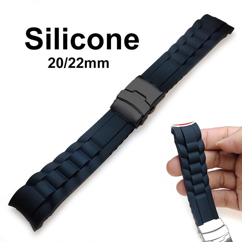 Bracelete De Borracha De Silicone De Ponta Curva Para RelógioBand 20mm 22mm Soft Watch Mulher Pulseira Homem Com Fivela