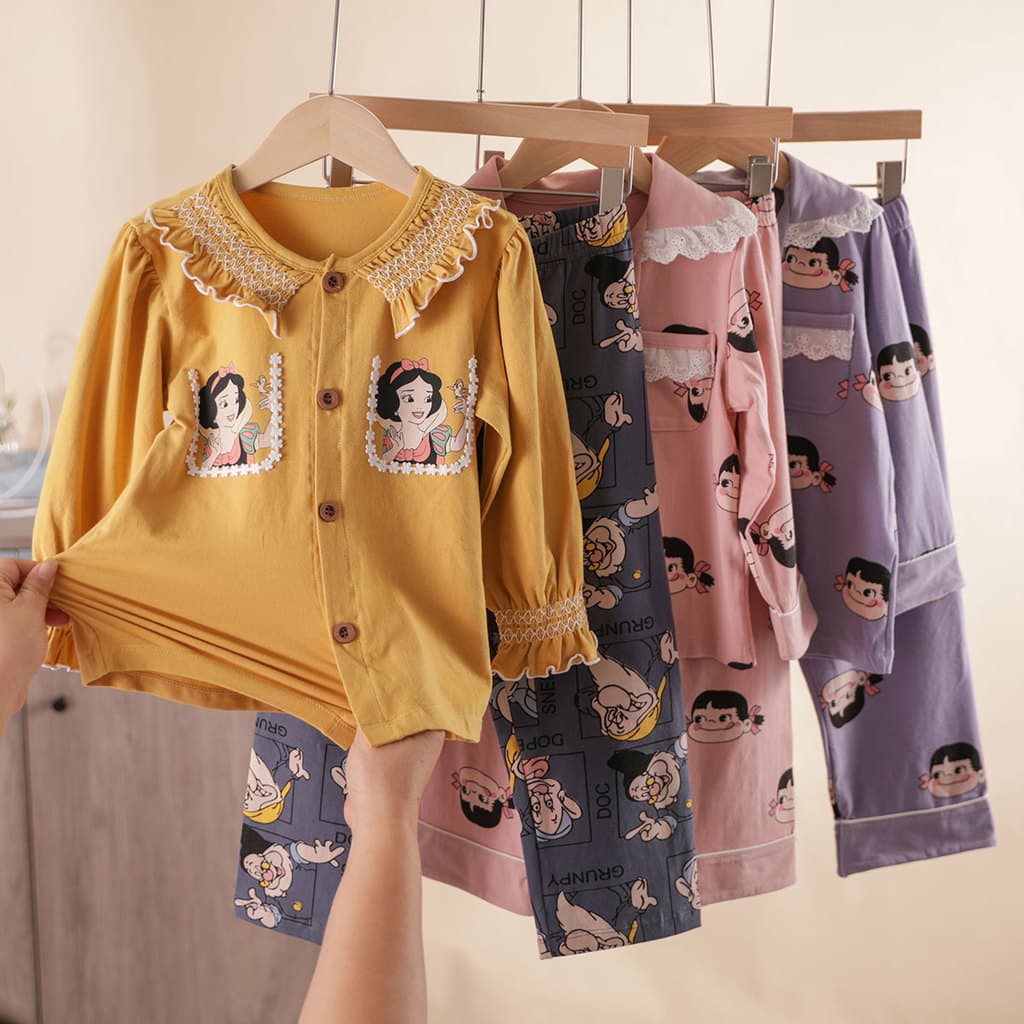 Capu perdido pijamas infantis de manga comprida algodão puro médio grande crianças bonito princesa menina meninas Homewe