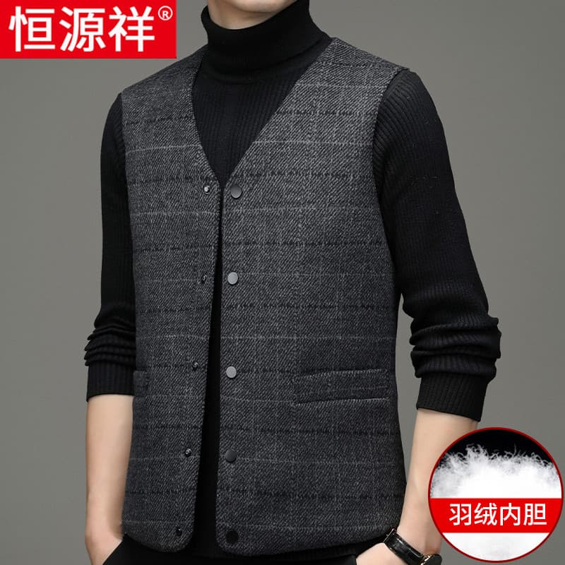 Hengyuanxiang terno colete masculino forro de negócios colete de meia-idade pai lã inverno colete térmico
