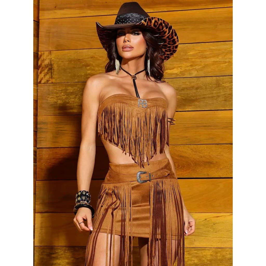 Conjunto Saia e Cropped com Franjas PitBull Jeans 93849
