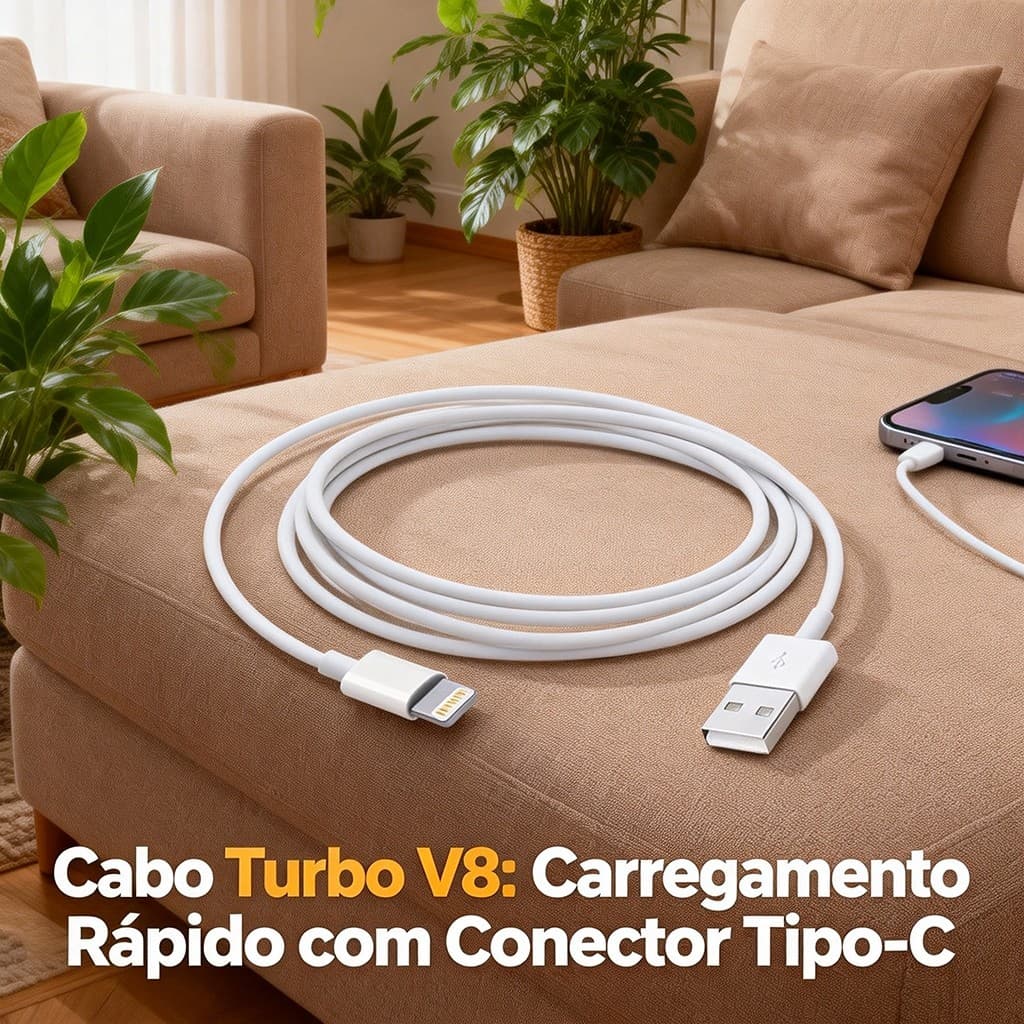Cabo Turbo Rápido V8 Micro USB e Tipo-C para Carregamento Rápido e Transferência de Dados em Alta Velocidade