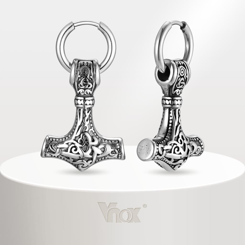 Vnox 1 Par De Brincos De Martelo Thor De Aço Inoxidável Para Homens , Antialérgicos Punk Rock , Joias Da Moda , Presente