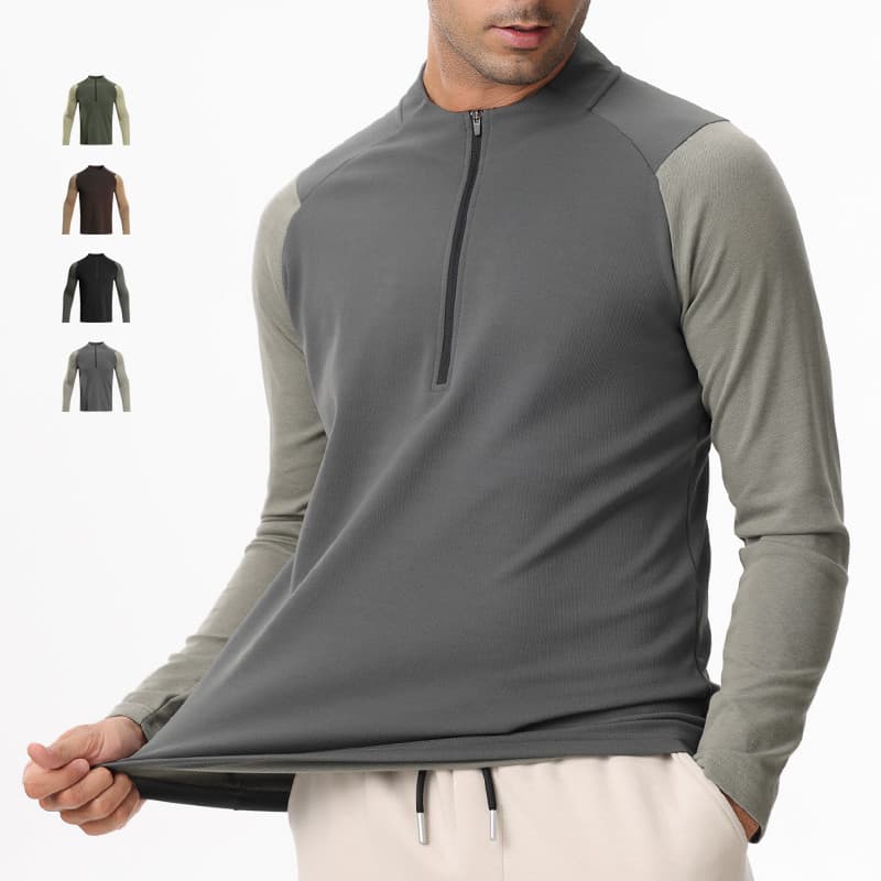 Masculino meio zíper esportes de manga comprida roupas de secagem rápida absorvente de umidade Wicking basquete roupas d