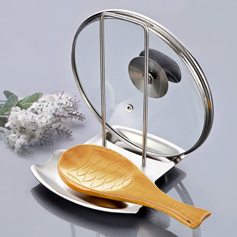 Rack de tampa de panela de aço inoxidável, rack de assento de cozinha sem perfuração com bandeja de água, suporte multif