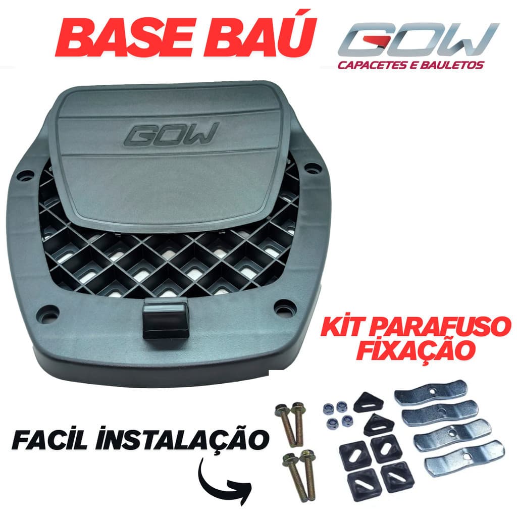 Base Baú Bauleto Moto Suporte GOW G33 G40  30 33 40 47 Litros CB, BROS, XRE 300, Fazer  e Twister