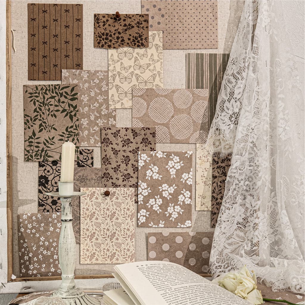 Pacote De Papel Kraft Com Sombra Floral Vintage QOUZMO , Folha De Base Estética Retrô Gravável , Material De Fundo Multi