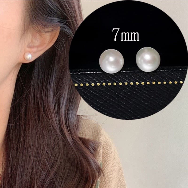 7mm Orelha Parafuso Prisioneiro Coreano S925 Prata Agulha Pérola Brinco Moda Feminina Elegante Brincos