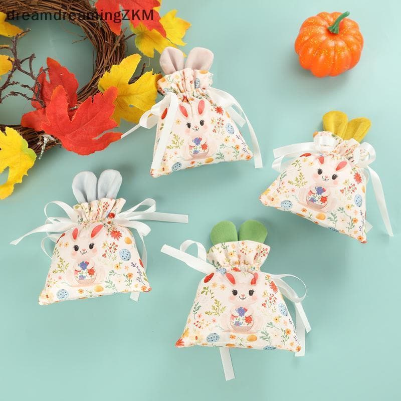 [Dreaming] Sacos De Coelhinho De Desenho Animado De Páscoa Veludo Novos Doces Com Orelhas De Coelho Fofos Cordão Pintura