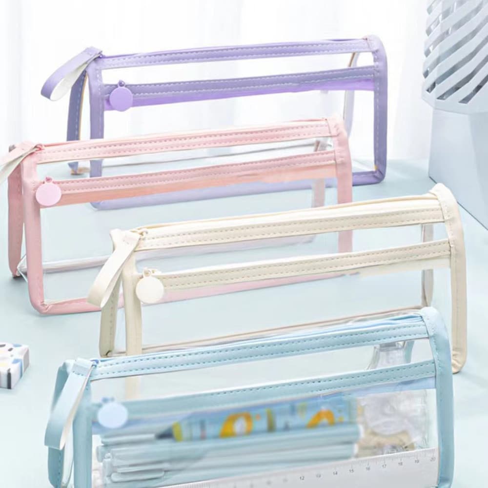 Estojo De Lápis De PVC Transparente , À Prova D'água , Grande Capacidade , Camada Dupla , Bolsa De Caneta , Estilo Ins M