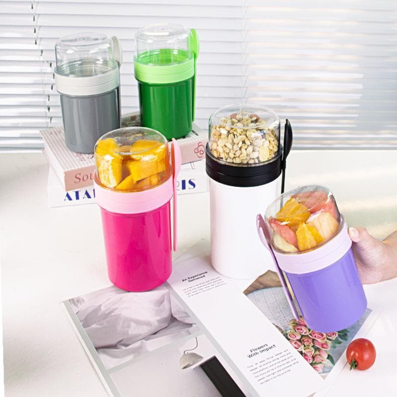 Copo de aveia copo de aveia copo de iogurte Milkshake dupla camada selada com talheres copo de café da manhã frutas redu