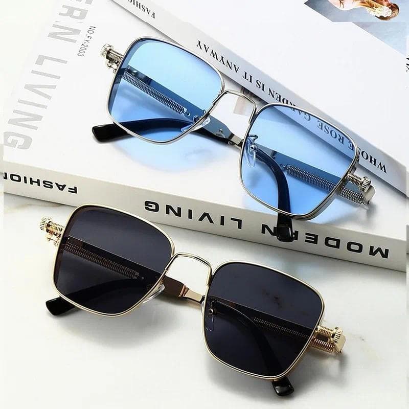 Óculos de Sol Steampunk Masculinos e Femininos, Óculos Quadrados para Homens e Mulheres, Armação de Metal, Proteção UV40