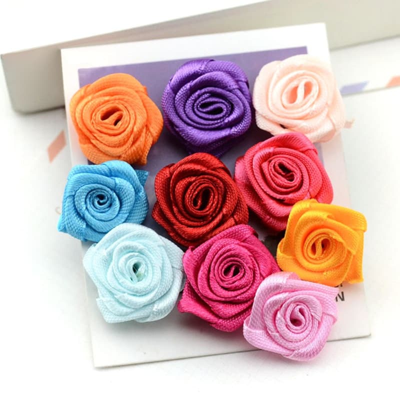 100 Pçs Cetim Colorida Apliques Flores Multi Cores/Casamento