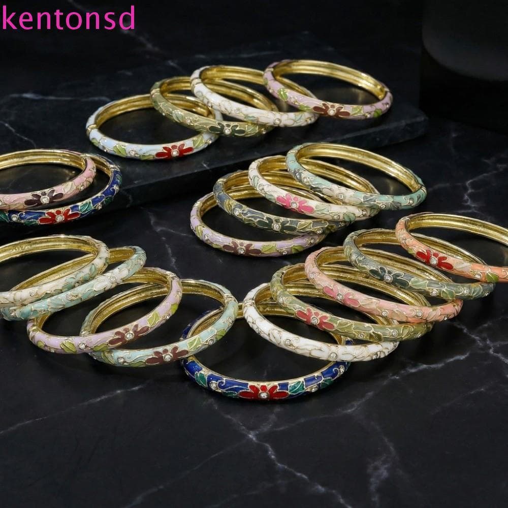 Pulseira De Flor Chinesa KENTONSD , Cloisonne Vintage Floral Grande Mão Feminina Esmaltada