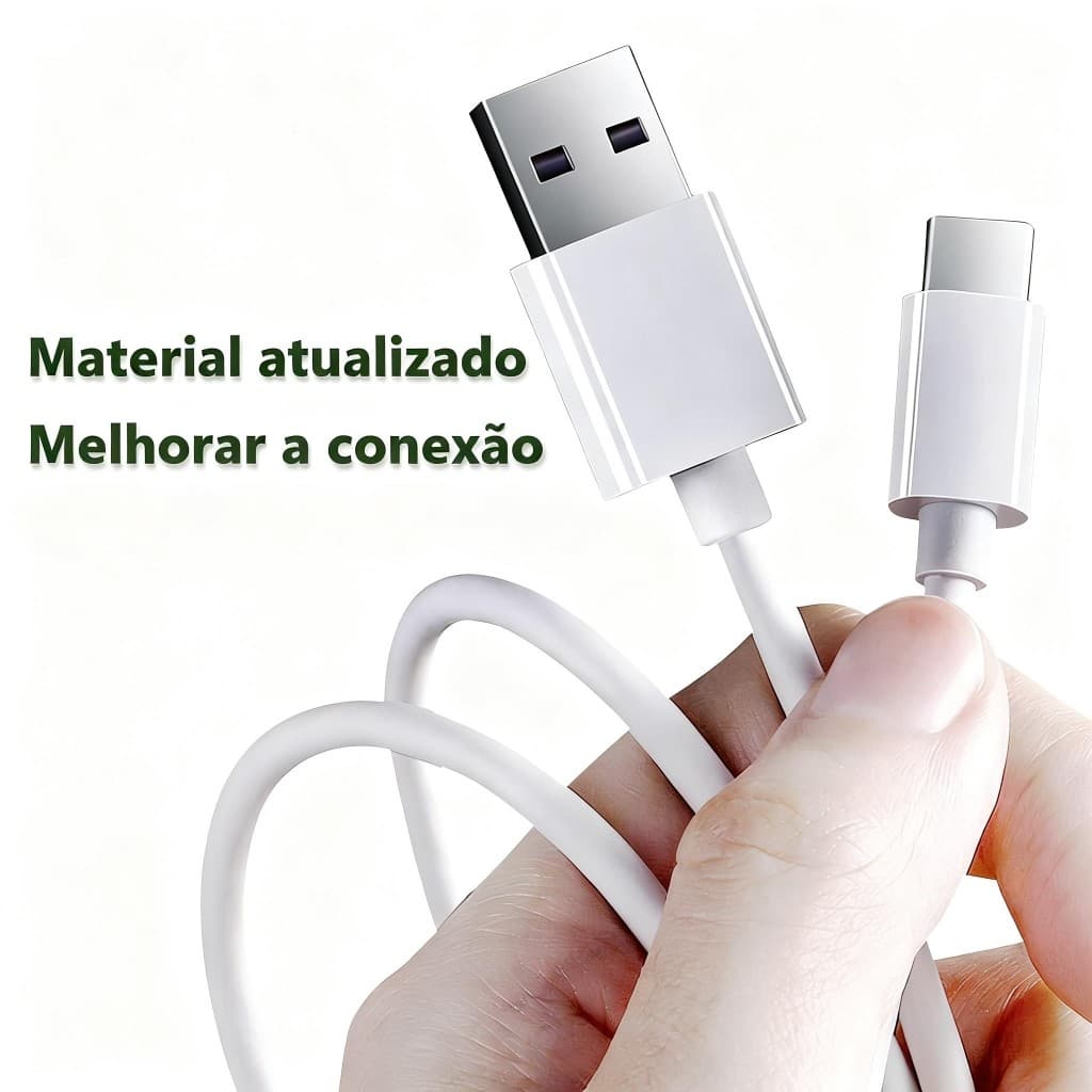Cabo Turbo Rápido V8 Micro USB Tipo C Reforçado, Resistente a Torções e Uso Intensivo, Ideal para Carregamento