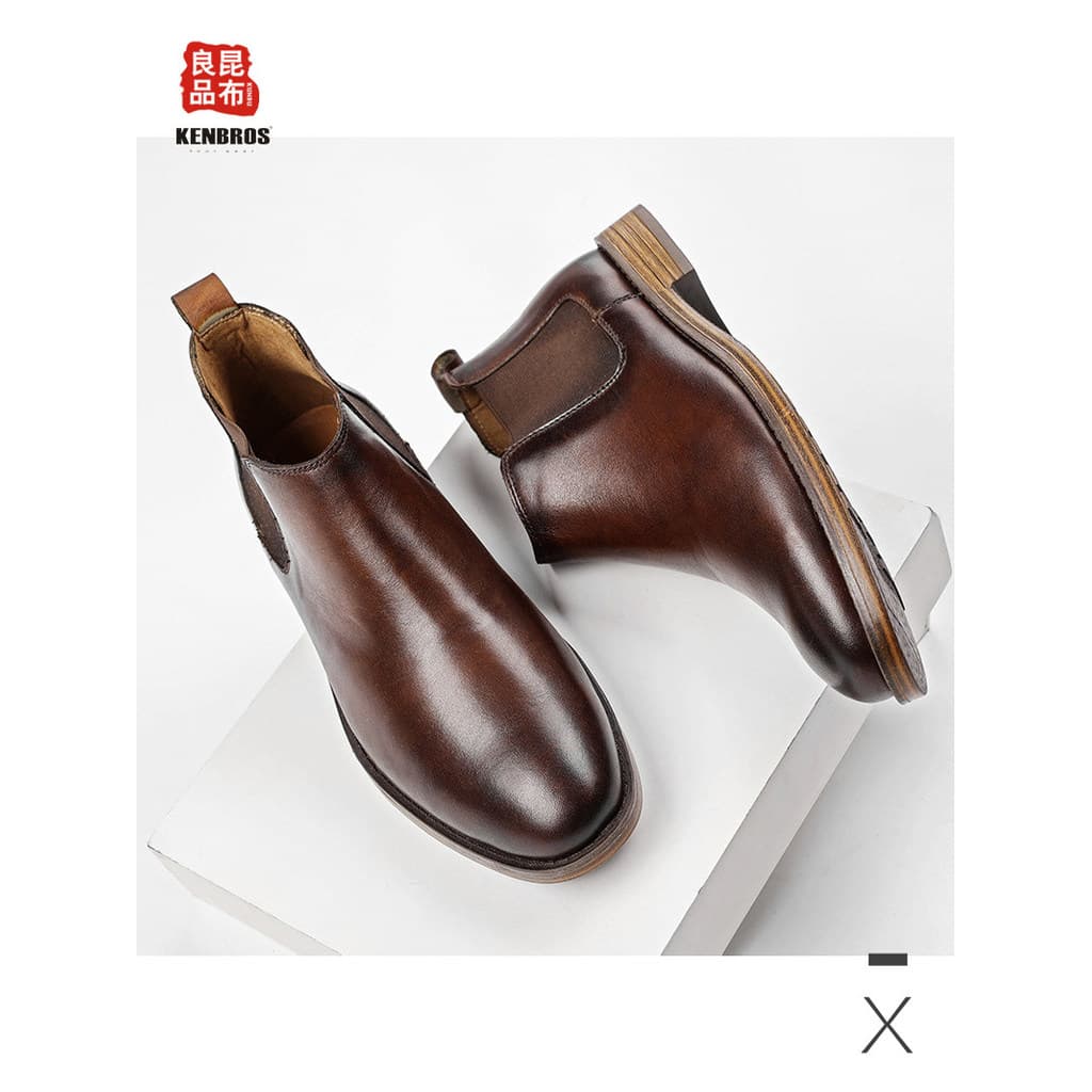 Tamanho grande capa de couro genuíno pé botas masculinas britânico Retro manga Chelsea botas de couro na moda negócios s