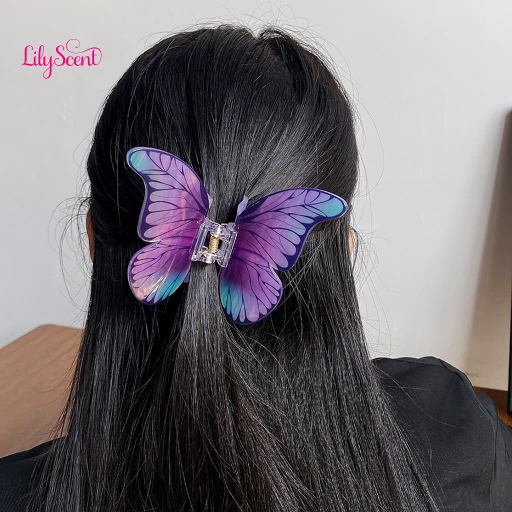 Non-slip Hair Clip Colorful Butterfly Claw for Women – Secure Grip Stylish Back Head Accessory Trendy Imitation Design