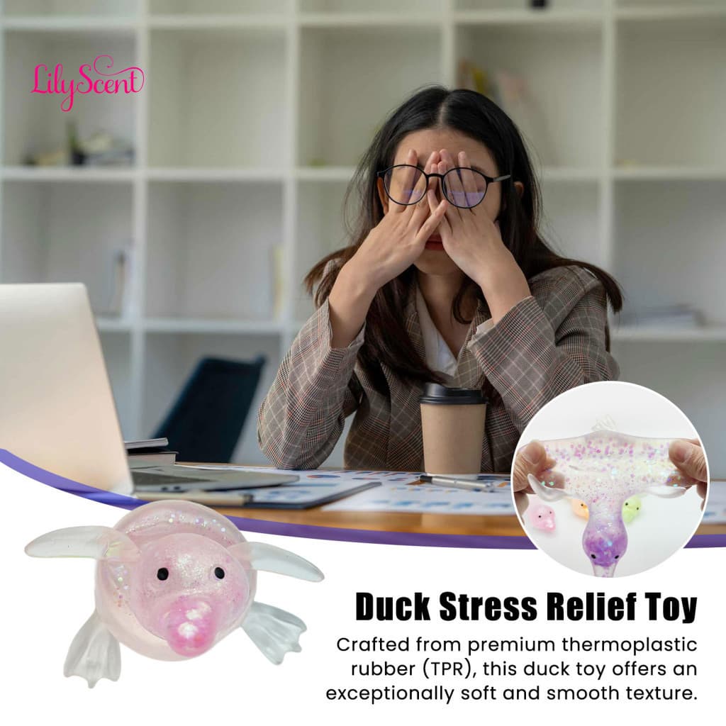 Duck Stress Relief Toy Relaxation Squeeze Glitter – Mini Lying Ball Slow Anxiety Cute Shape for Kids Adults Perfect Fi