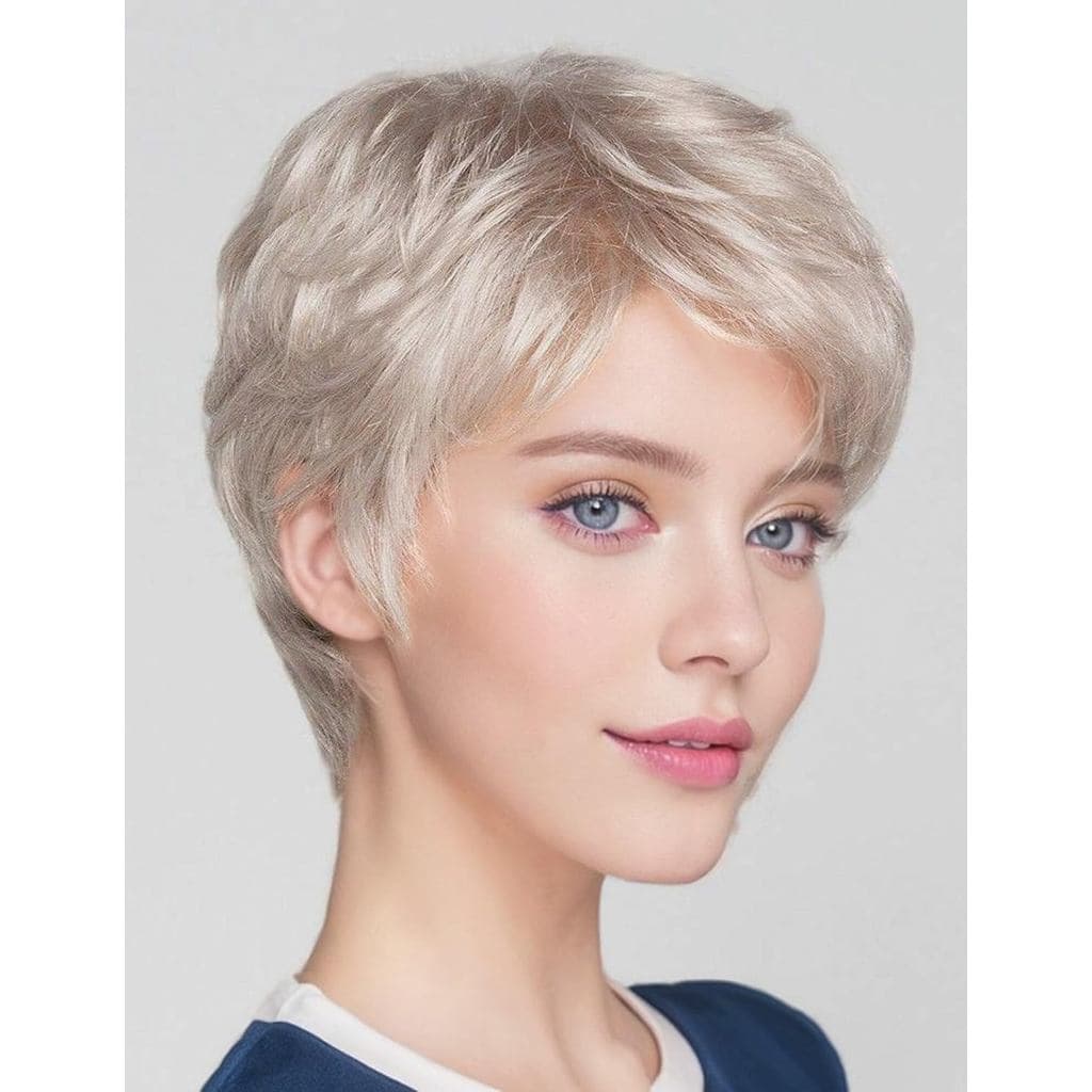 Perucas Curtas Estilo Pixie Loiro com Cinza para Mulheres Brancas, Cabelo Sintético Volumoso, Peruca Feminina Resistente