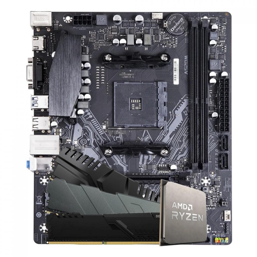 Kit Upgrade, AMD Ryzen 5 5500, Placa Mãe Chipset A520, Memória DDR4 16GB