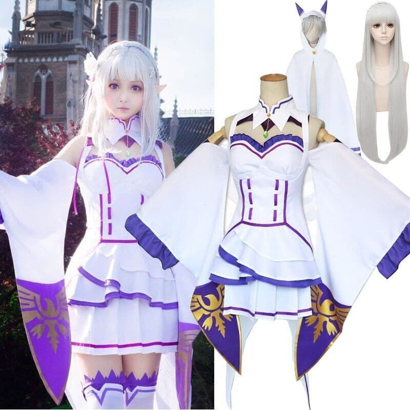 Vida em um Mundo Diferente de Zero Vestido Fofo Fantasia Cosplay Vestido Uniforme da Emília Festa de Halloween ABMK