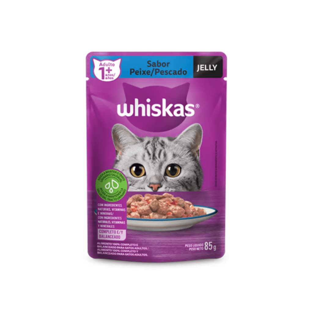 Racao Umida Whiskas Sache para Gatos Adultos sabor Peixe Jelly 85g