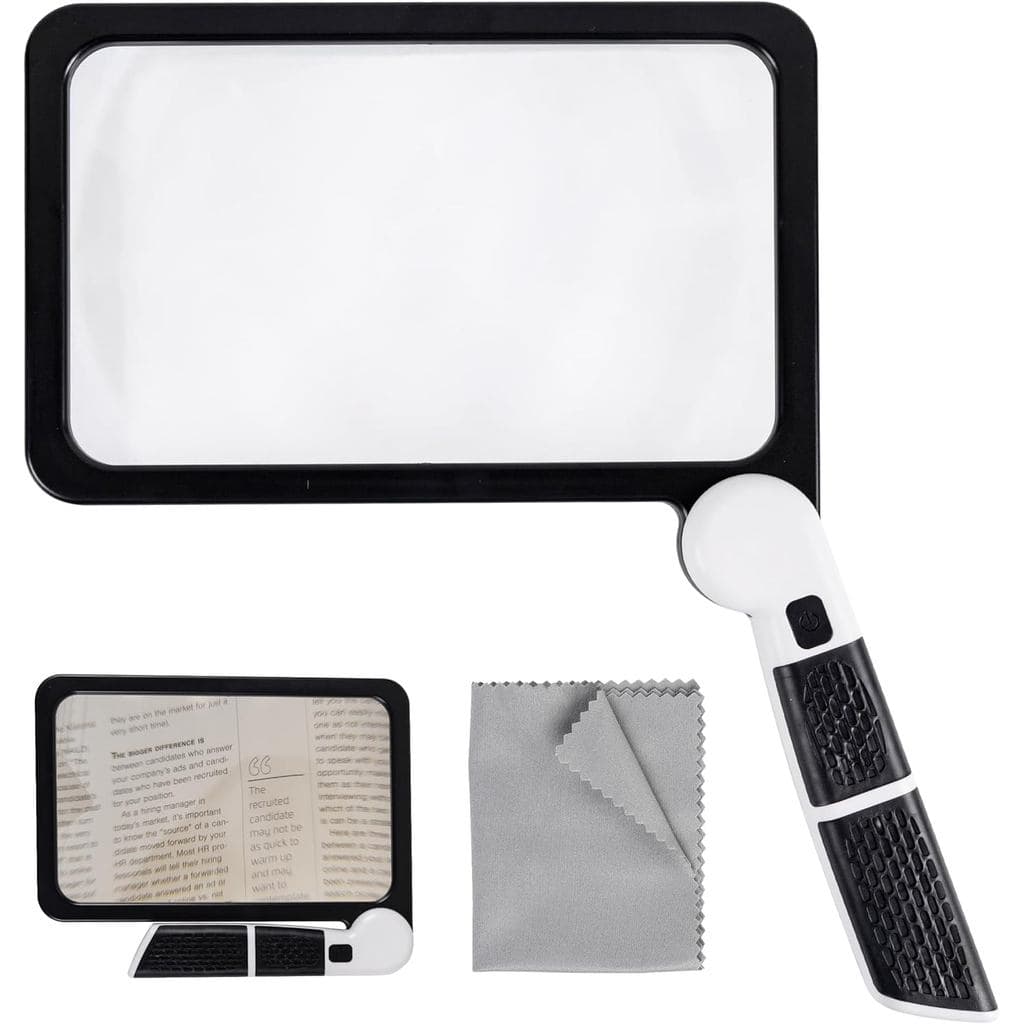 Lupa de Página Inteira com Luz, Lupa Grande para Leitura, Lupa 5X para Idosos, Lupa Quadrada Portátil, Lupa Iluminada pa