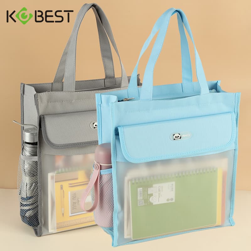 Bolsa Tote de camada dupla para estudantes Bolsa com zíper Bolsa de estudo Bolsa para livros de arrumação de papel de te