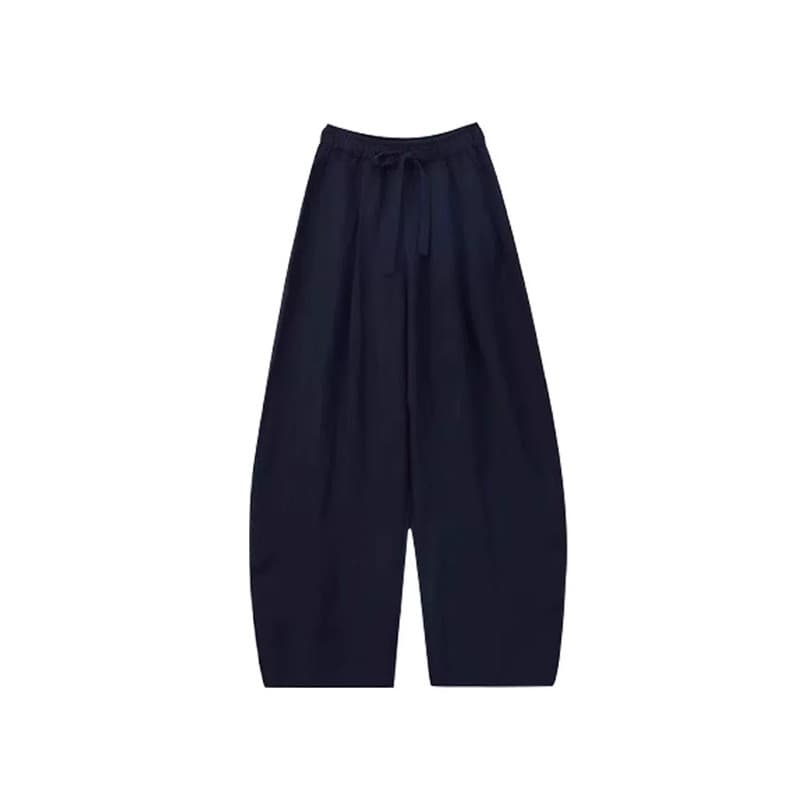 Calças largas de linho de algodão azul marinho femininas cintura alta solta tamanho grande Drape respirável Trou