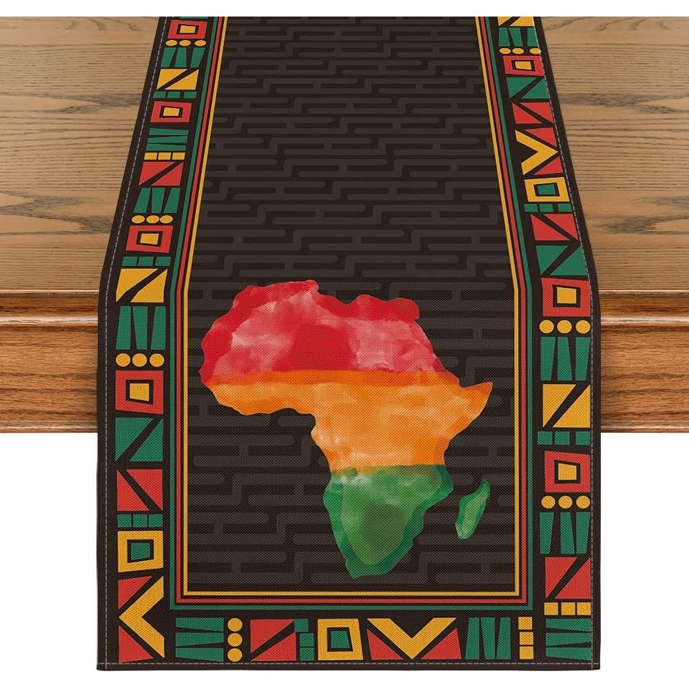 Caminho de Mesa Artoid Mode para o Mês da História Negra Africana, Decoração Patriótica Tribal Juneteenth para Mesa de J