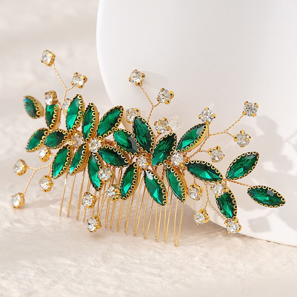 Jóias De Cabelo Casamento Nupcial Pente Artesanal Cocar Liga De Cristal Verde Hedwear Para Festival Festa De Decoração D