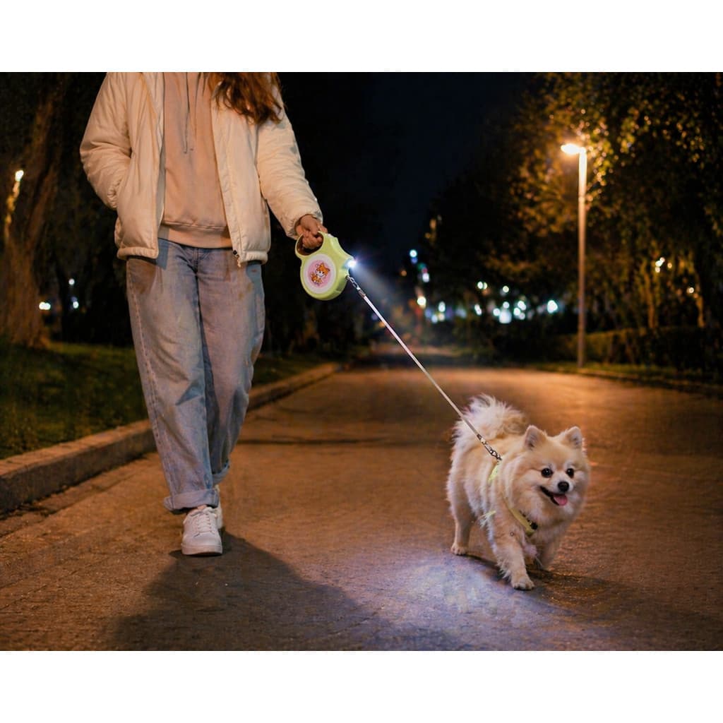 Guia Retrátil Pet com LED Passeio Noturno Cachorro Gato Desenho gatinho