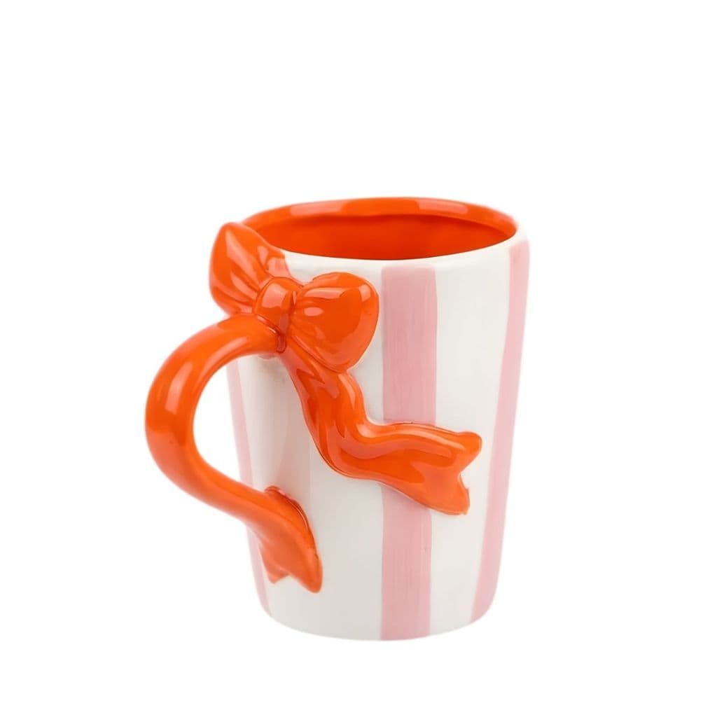 CANECA CERAMICA BRANCA ROSA LAÇO VERMELHO 11CM FLORARTE