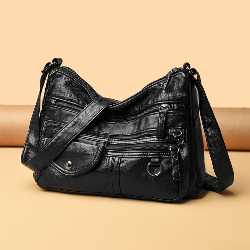 Bolsa mãe de um ombro 2025 outono novo estilo couro lavado couro macio bolsa feminina de meia-idade bolsa mensageiro gra