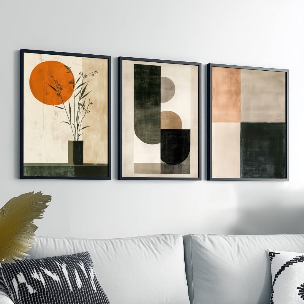 Trio Quadros Abstrato Moldura 50x70 Sala Grande Escritório Hall Quarto Sala