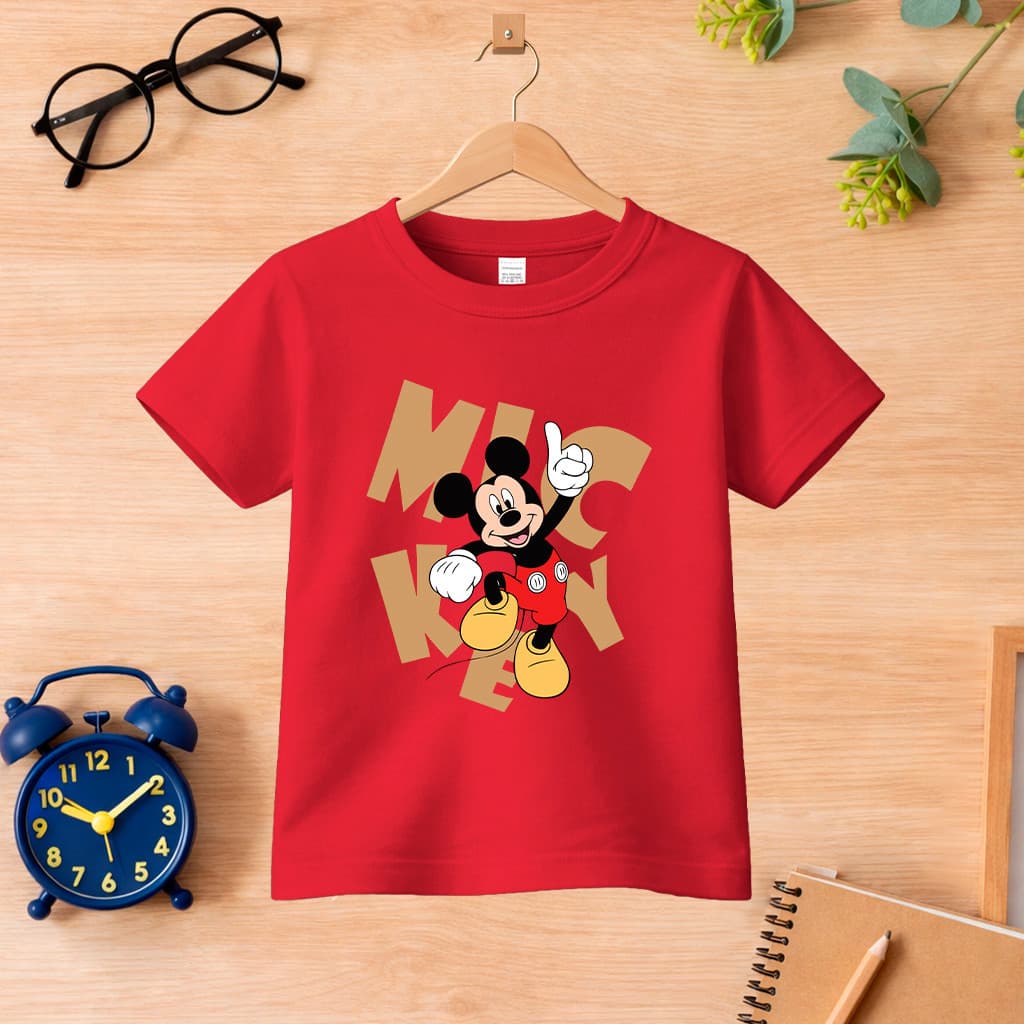 Camiseta Infantil Estampa Mickey Manga Curta Algodão Casual Confortável