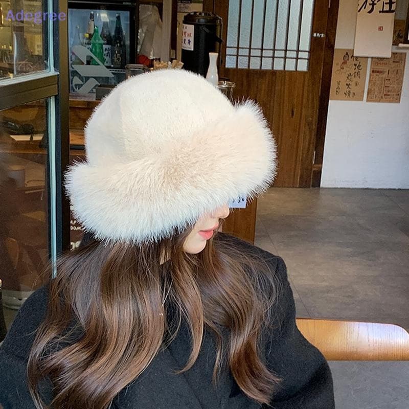 Adegree Fofo Falso Balde Chapéu Para Mulheres Luxo Pelúcia Pescador Quente Inverno Engrossar Frio Neve Dia Panamá Novo