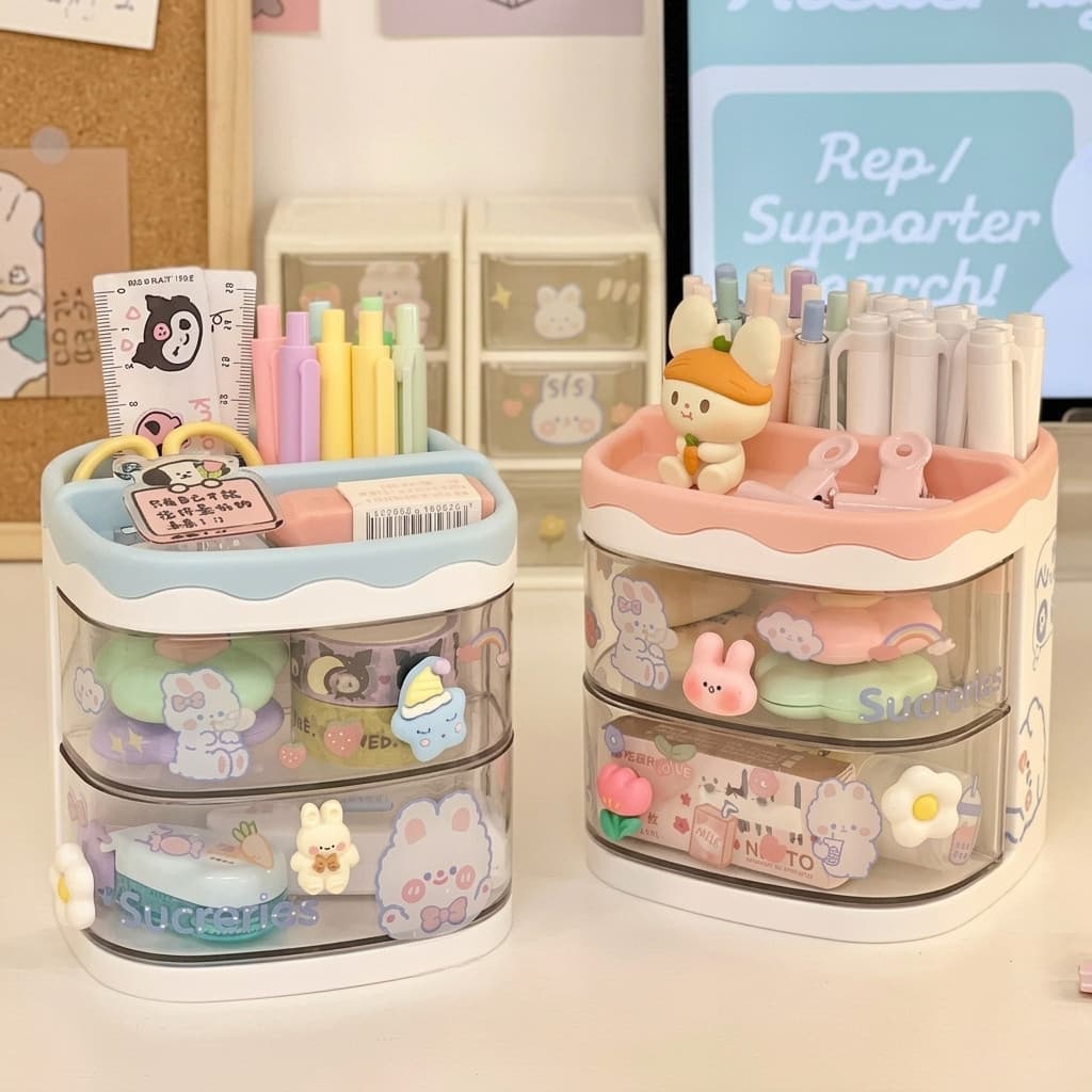 Organizador de Mesa com Gaveta Porta Lápis Caneta Multiuso Escritório Casa