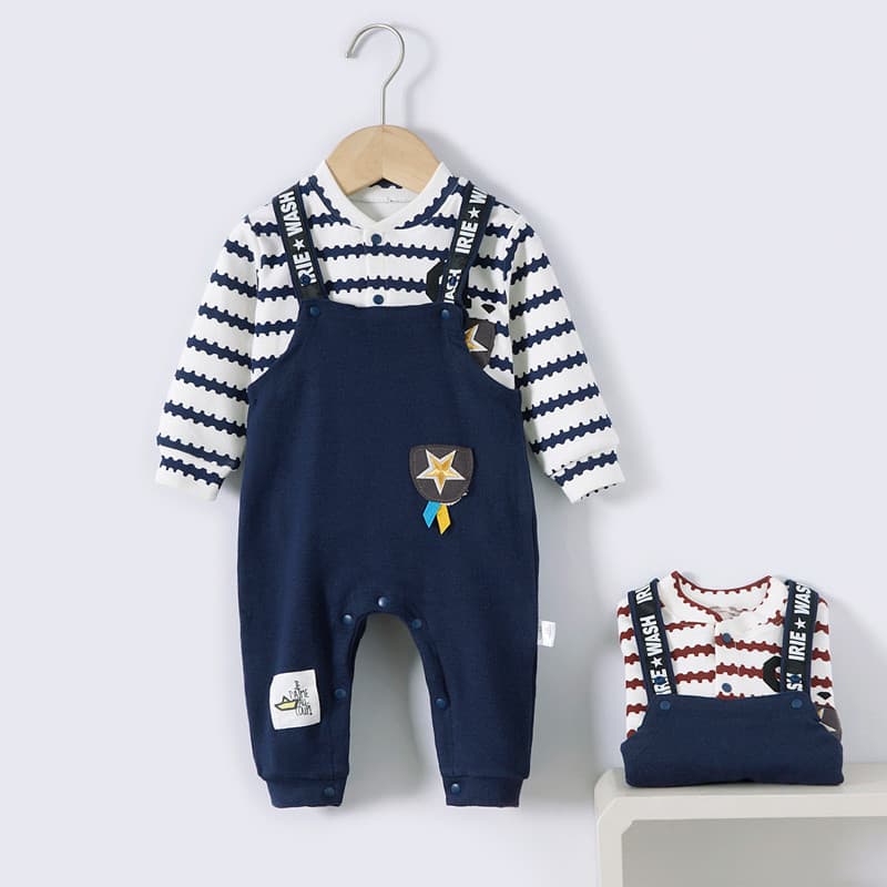 Primavera macacão camiseta conjunto primavera outono manga comprida listras dos desenhos animados Outing roupas do bebê